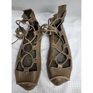 Trippen Leather Women's brown lace up Flat Sandals Shoes Size 39 EUC